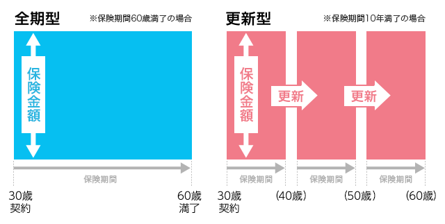 定期保険の全期型と更新型の比較